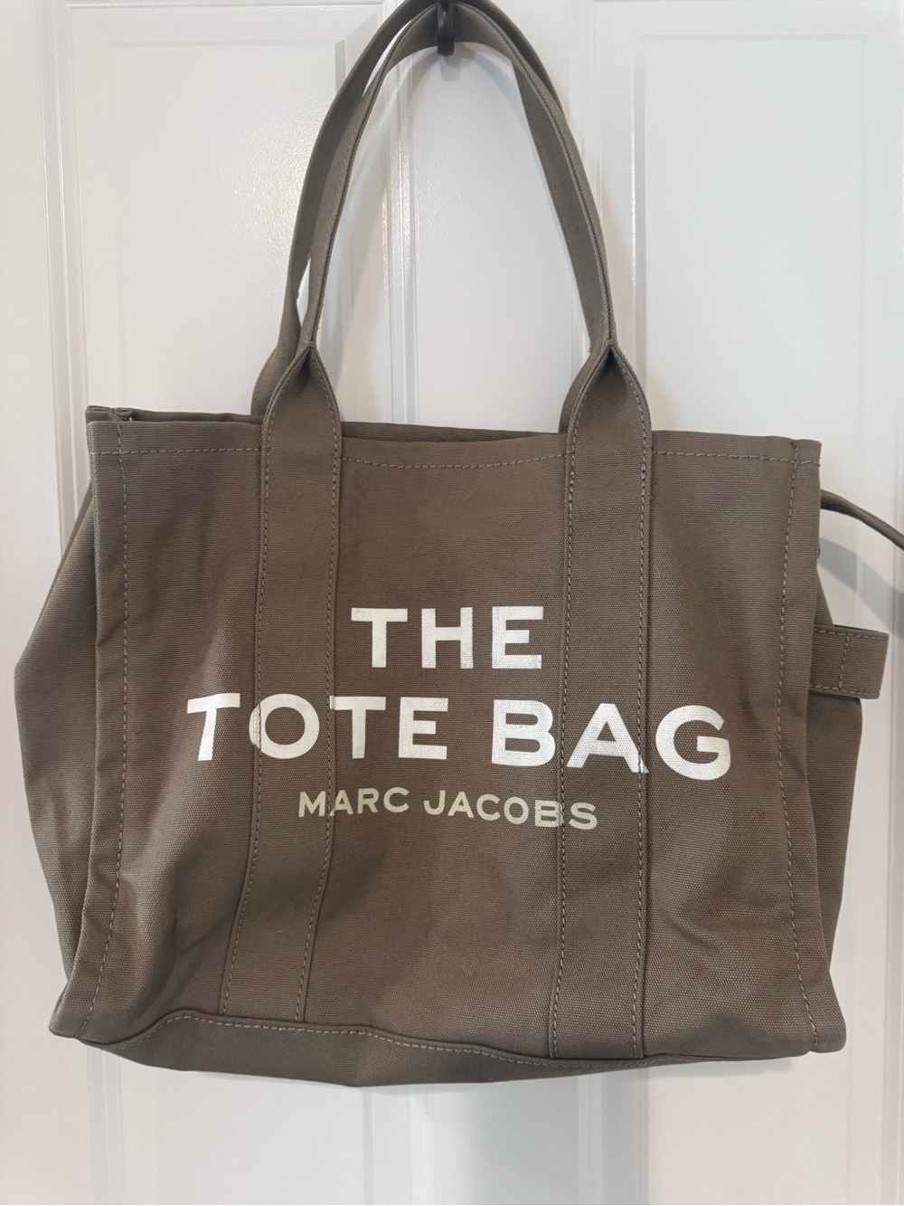 Marc Jacobs Olive Canvas Large The Tote Bag with White Logo